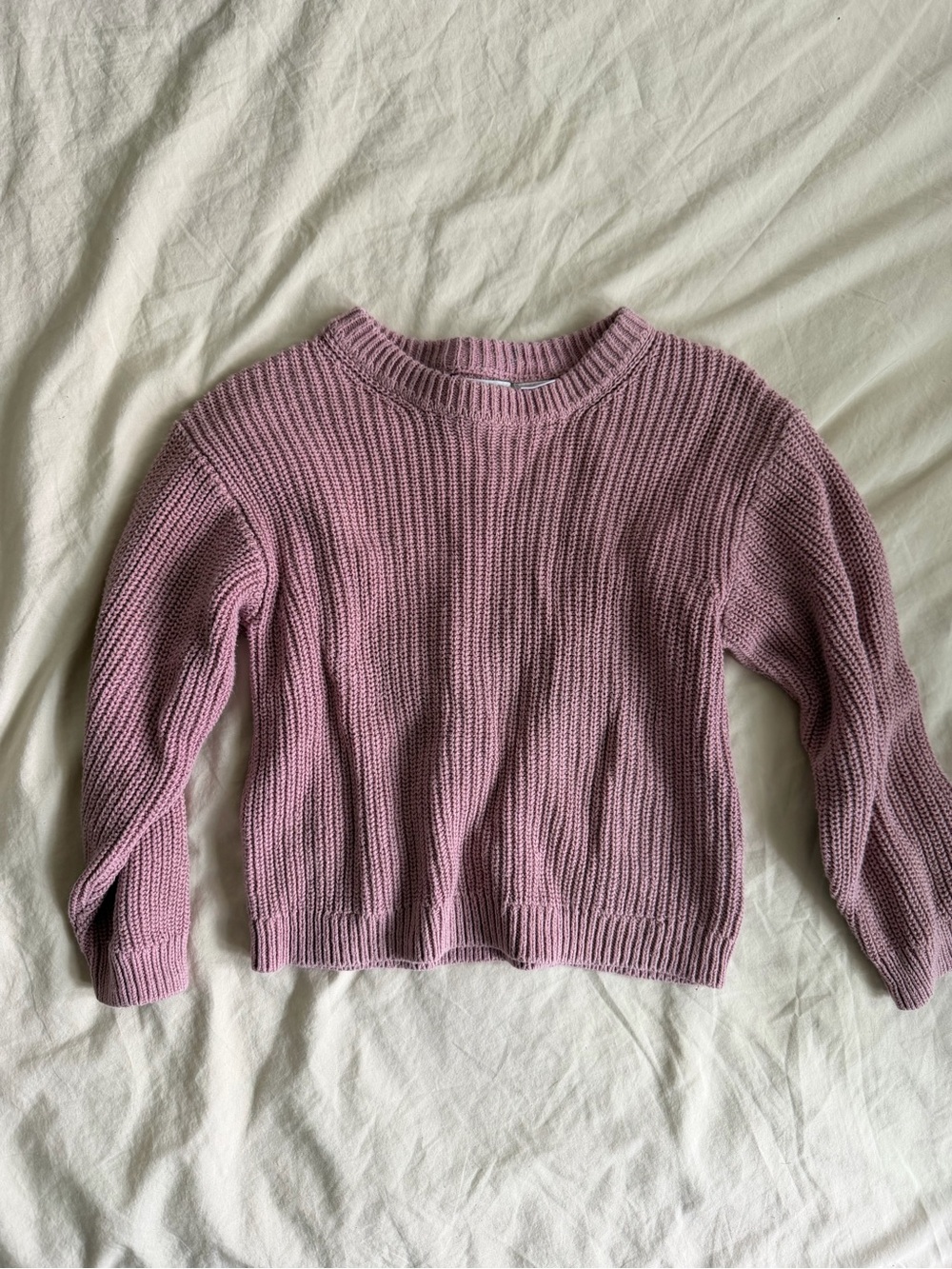 Zara Ribbed Crewneck Sweater in Mauve Pink